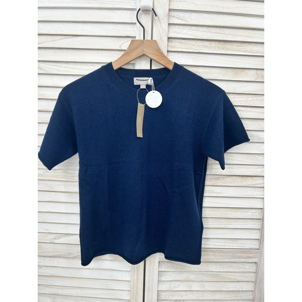 NWT J.Crew Cashmere Short Sleeve Sweater XXS Navy Blue Women Crewneck